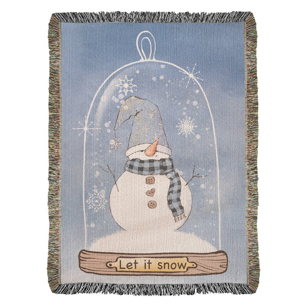 Snowman Snow Globe Woven Blanket | ‘Let It Snow’ Cozy Winter Throw | Festive Holiday Home Decor
