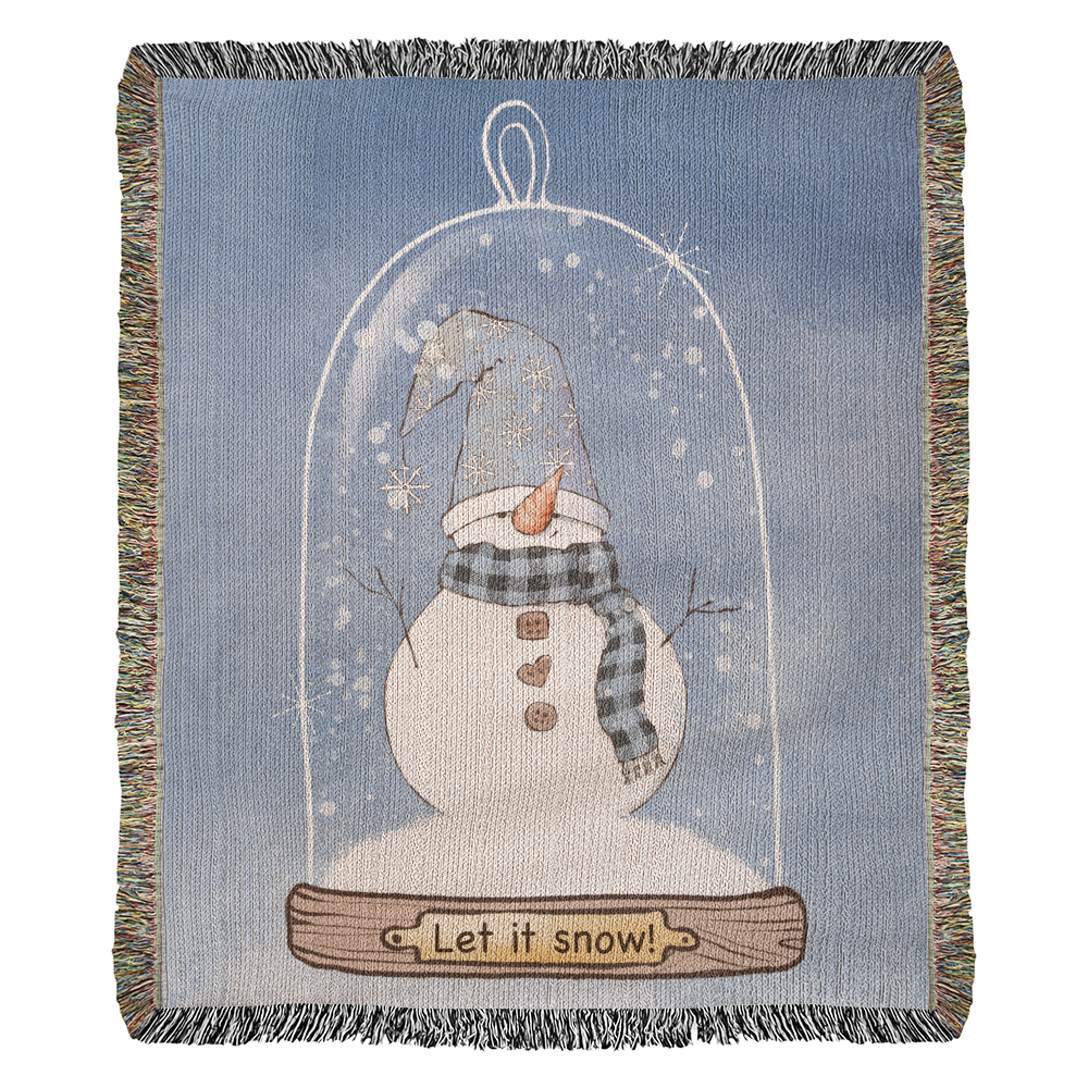 Snowman Snow Globe Woven Blanket | ‘Let It Snow’ Cozy Winter Throw | Festive Holiday Home Decor