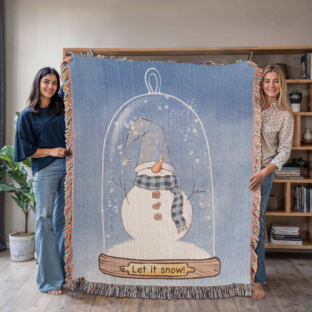Snowman Snow Globe Woven Blanket | ‘Let It Snow’ Cozy Winter Throw | Festive Holiday Home Decor