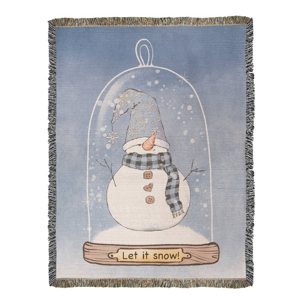 Snowman Snow Globe Woven Blanket | ‘Let It Snow’ Cozy Winter Throw | Festive Holiday Home Decor